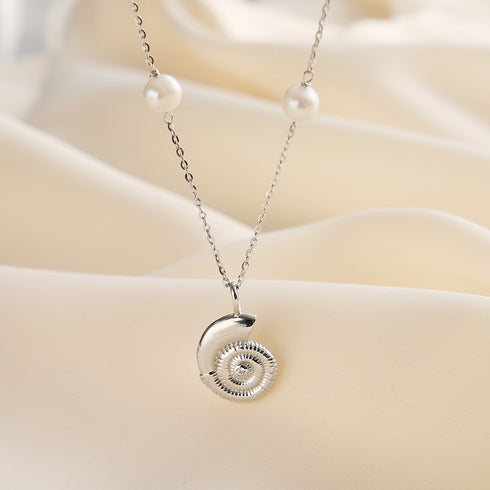 Spiral Conch Shell Drop Pearl Necklace - Perfect for Summer